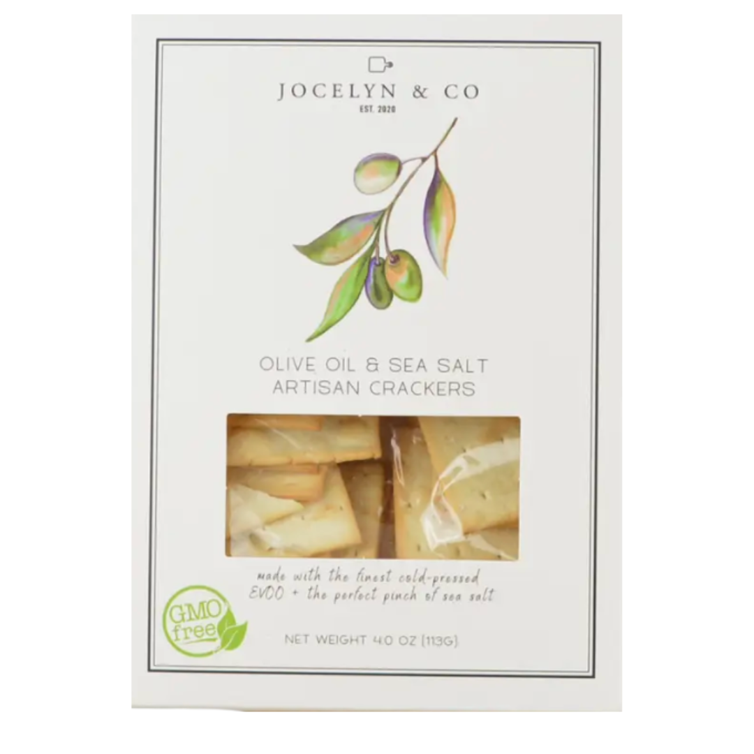 Artisanal olive oil crackers with a hint of sea salt, a savory and sophisticated snack.
