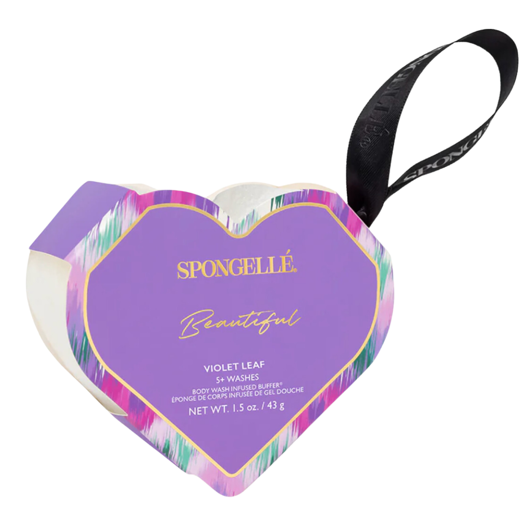 Spongellé Heart-Shaped Violet Body Buffer: Love your skin with floral bliss!