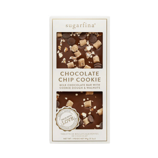 Chocolate Chip Cookie milk chocolate bar. Indulge in the exquisite Chocolate Chip Milk Chocolate Bar by Sugarfina, a delectable treat curated for sweet connoisseurs. Available at Me To You Box for a heavenly chocolate experience.