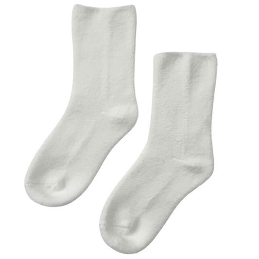 Le Bon Shoppe Cozy Socks pair of white ankle socks on white background.