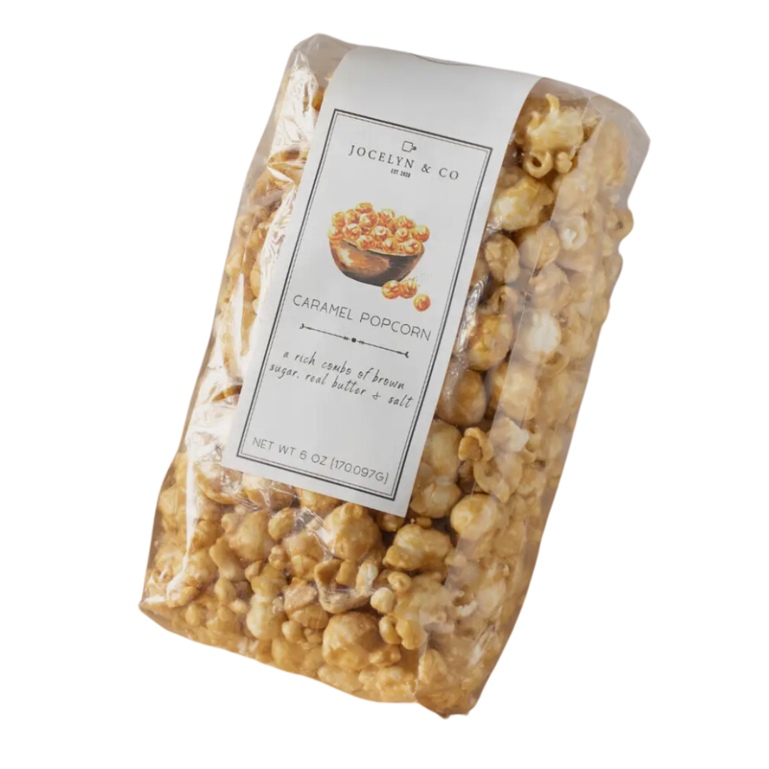 Indulge in a 6oz bag of premium gourmet caramel popcorn, a perfect blend of sweet and savory flavors for a delightful snacking experience.