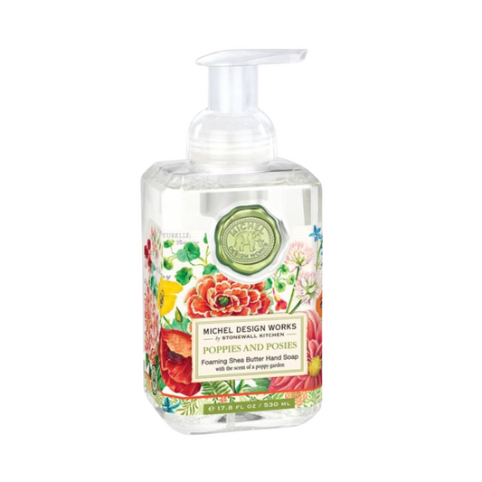 Poppies and Posies foaming shea butter hand soap by Michel Design Works in a vibrant floral bottle. 17.8 fl oz.