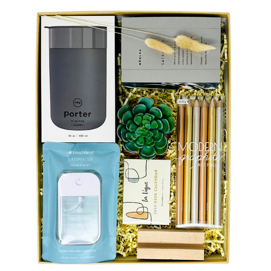 Unbox the "2024 Desk Refresh" Me To You Box, a curated gift with essentials for a chic and organized workspace.