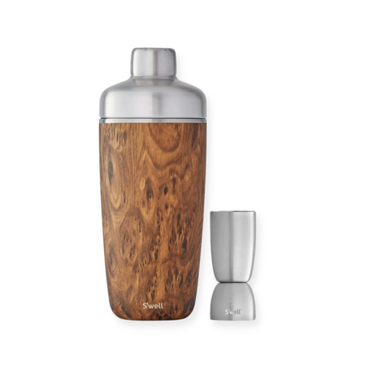 S'well Teakwood Cocktail Shaker Set: Elegant bar essential for mixologists. Add to your custom gift box at Me To You Box!