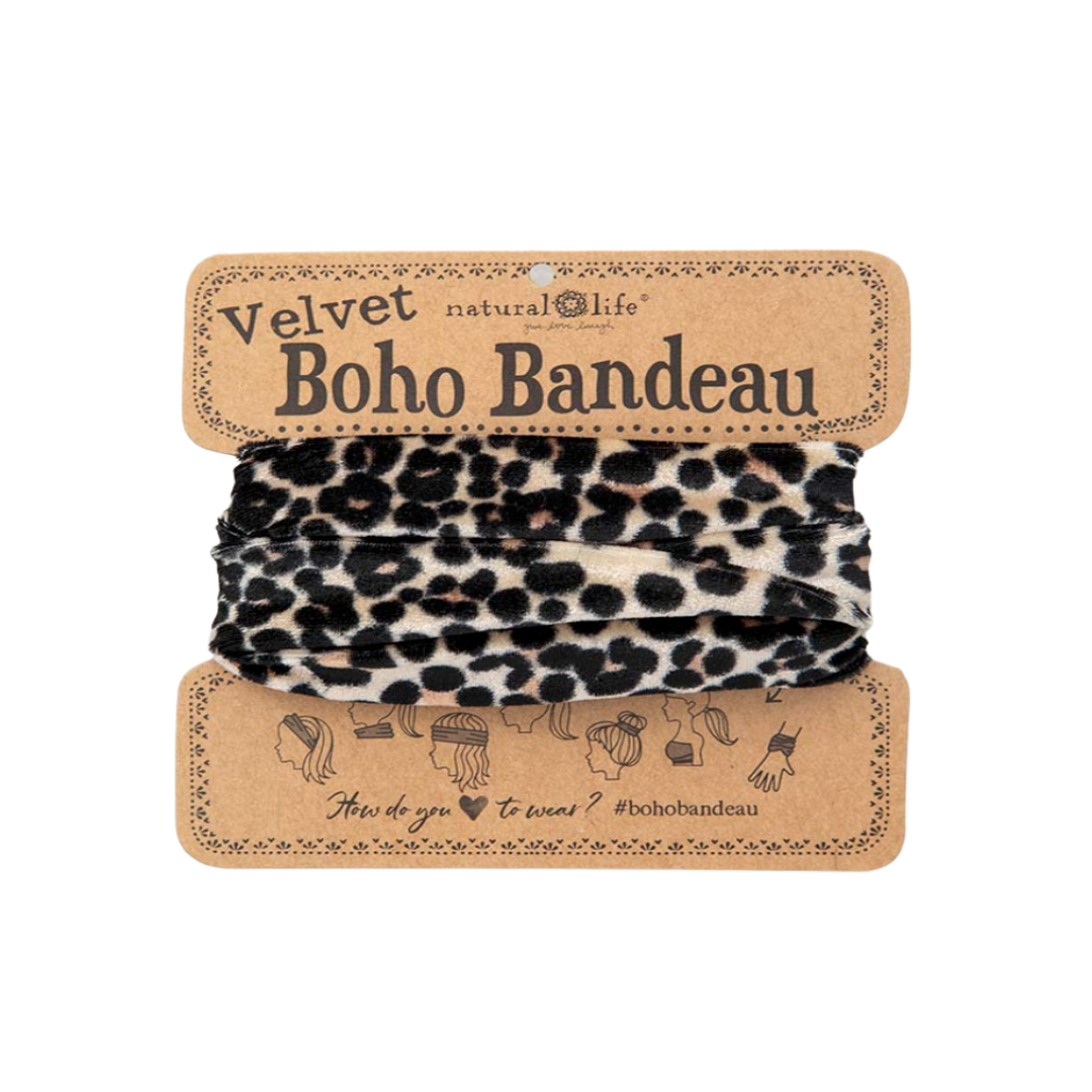 Chic leopard print velvet boho bandeau by Natural Life, a stylish accessory for a trendy and bold fashion statement.