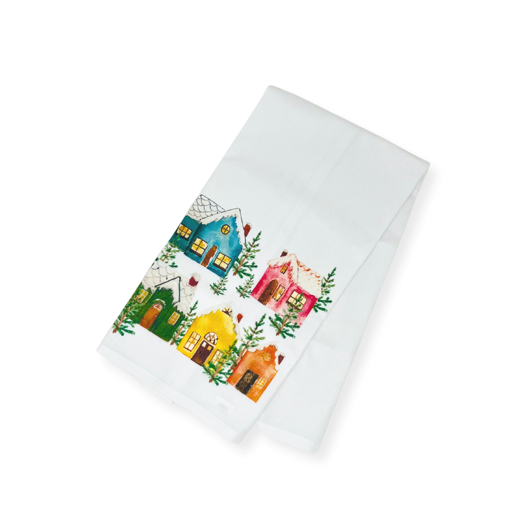 Colorful Winter Cottages Kitchen Towel – Me To You Box