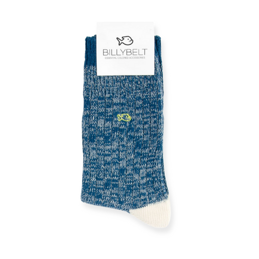 Cozy men's dark blue calf socks, perfect for chilly days.