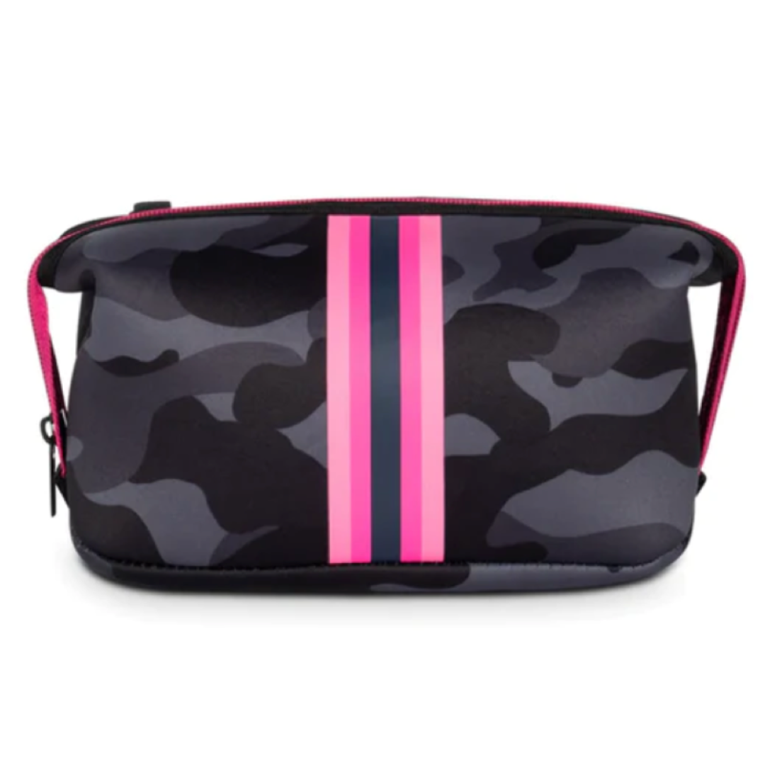 Bold and trendy cosmetic case with a midnight camo and pink fusion.