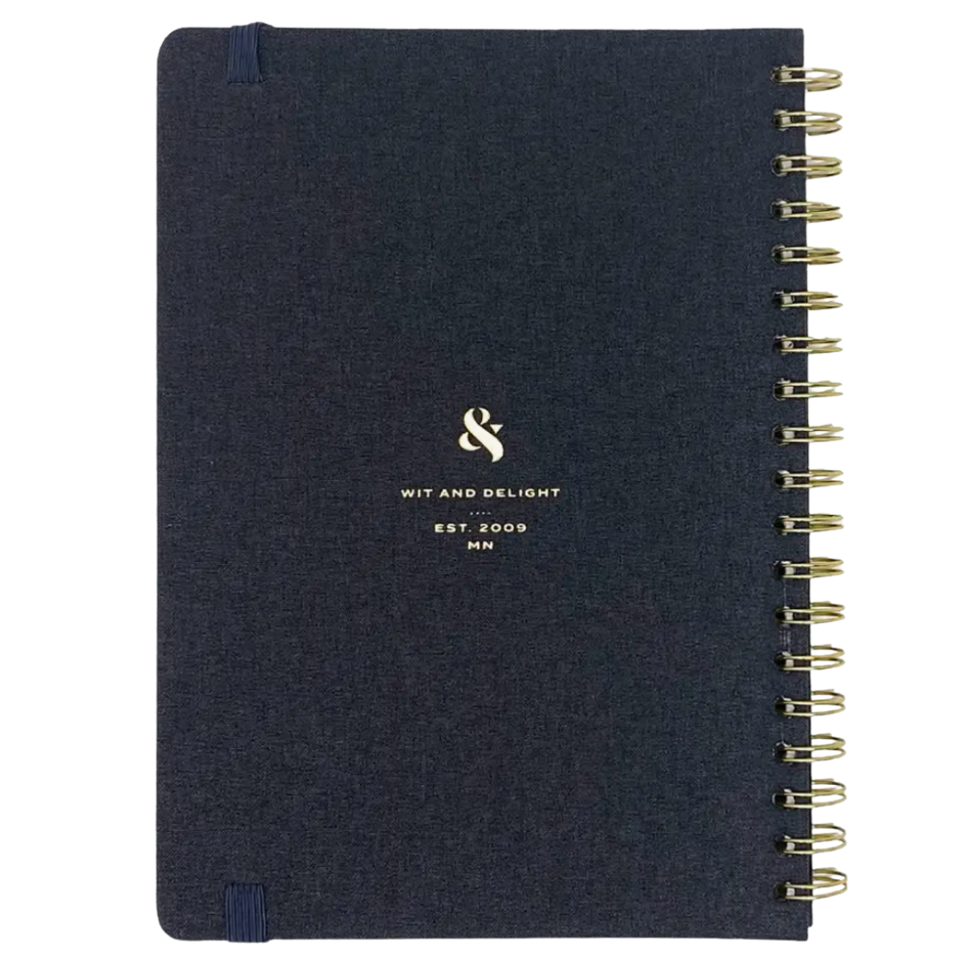 Wit and Delight linen spiral notebook. Elegant Linen Journal – Notes To Self, perfect for capturing thoughts and dreams. Ideal gift, available for customization in Me To You Box's Build Your Own Gift Box.