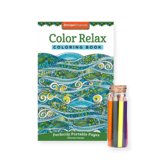 Color Relax: Adult coloring book paired with colored pencils for calming creativity.