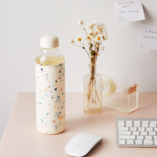 Customizable gift addition: Terrazzo Glass & Silicone Water Bottle at Me To You Box – Stay chic and sustainable!