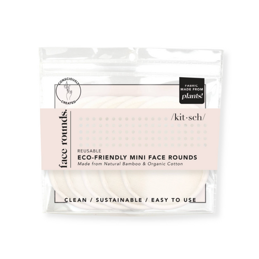 Kitsch mini face rounds. Sustainable Mini Face Rounds: Reusable, eco-friendly skincare pads for a green beauty routine. Available online at Me To You Box.