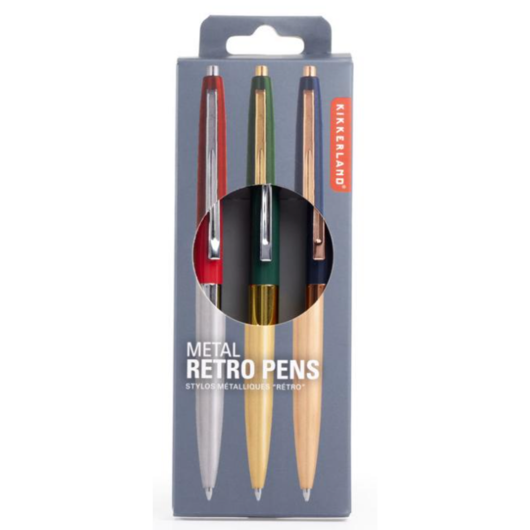 Chic set of three metal color block pens - a sleek and stylish addition to your writing essentials.