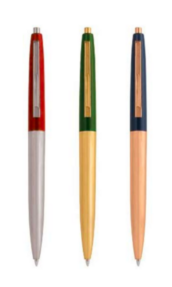 Set of three modern metal color block pens - stylish and functional writing tools for any occasion.