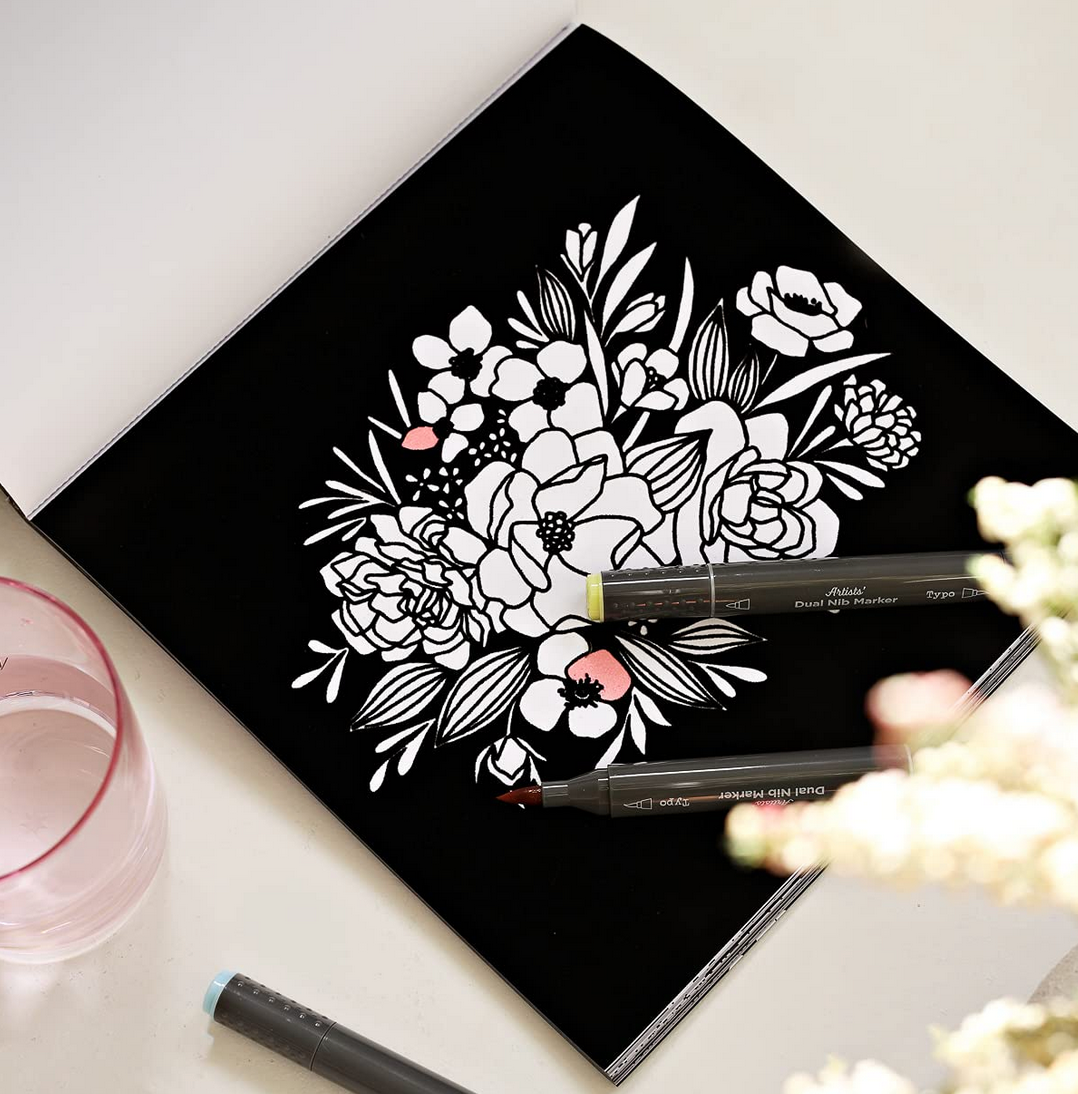 Stress-busting magic: Floral Adult Coloring Book & Colored Pencils for serene relaxation.