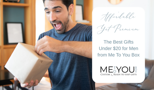 Man excited to open a gift wrapped in kraft paper.