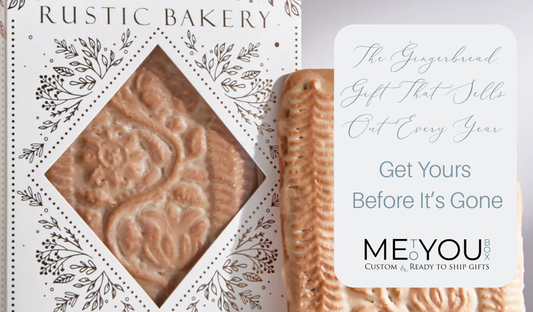 Rustic Bakery gingerbread tile cookies in a white box with silver accents.