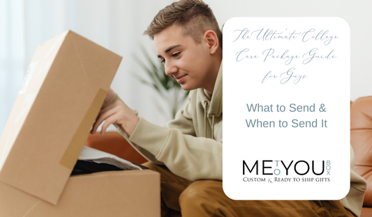 College boy looking into a gift box set on a table and smiling.