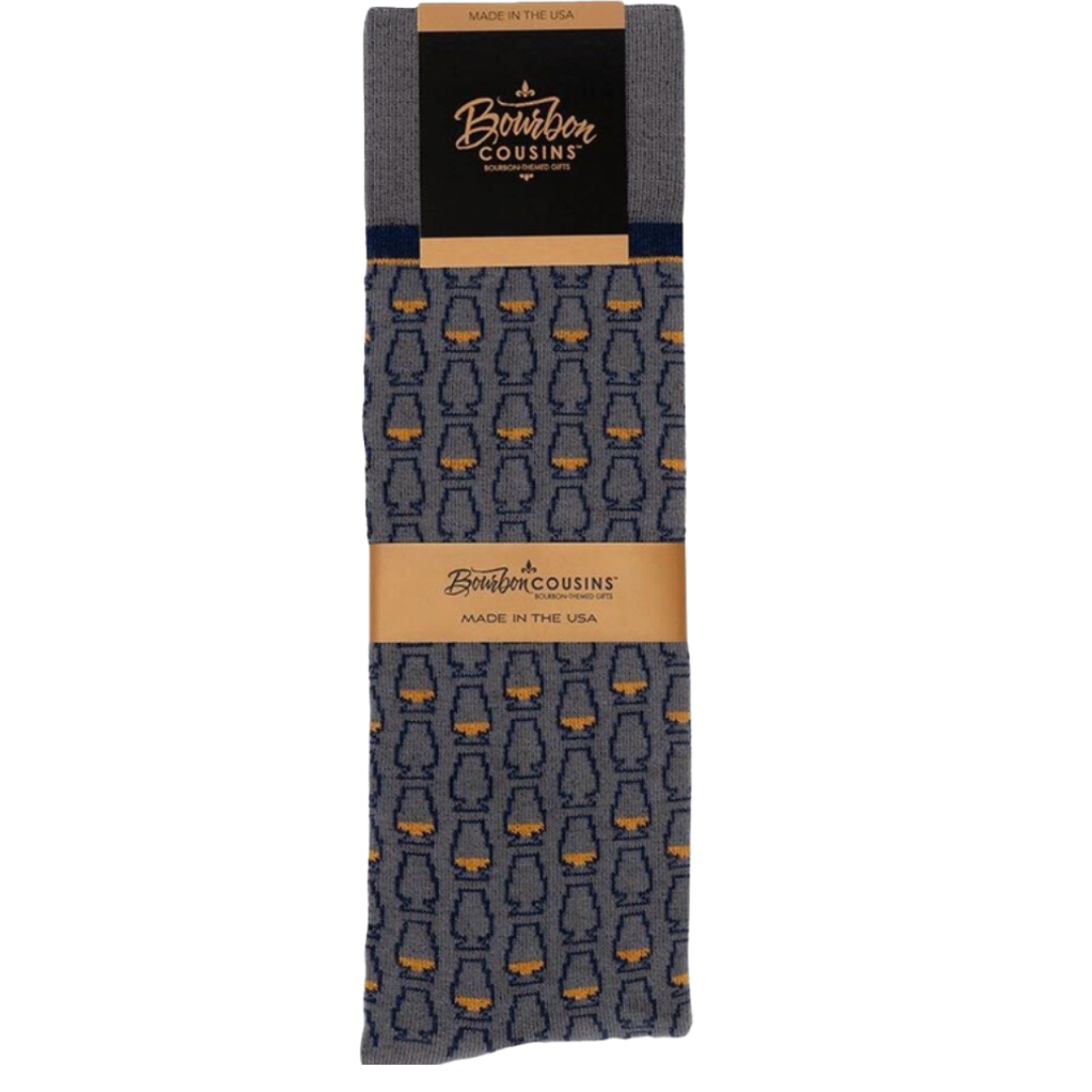Mid-calf dress socks for men featuring stylish whiskey glass design, adding a touch of sophistication to your attire.
