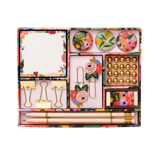 Charming desk organizer adorned with floral patterns.