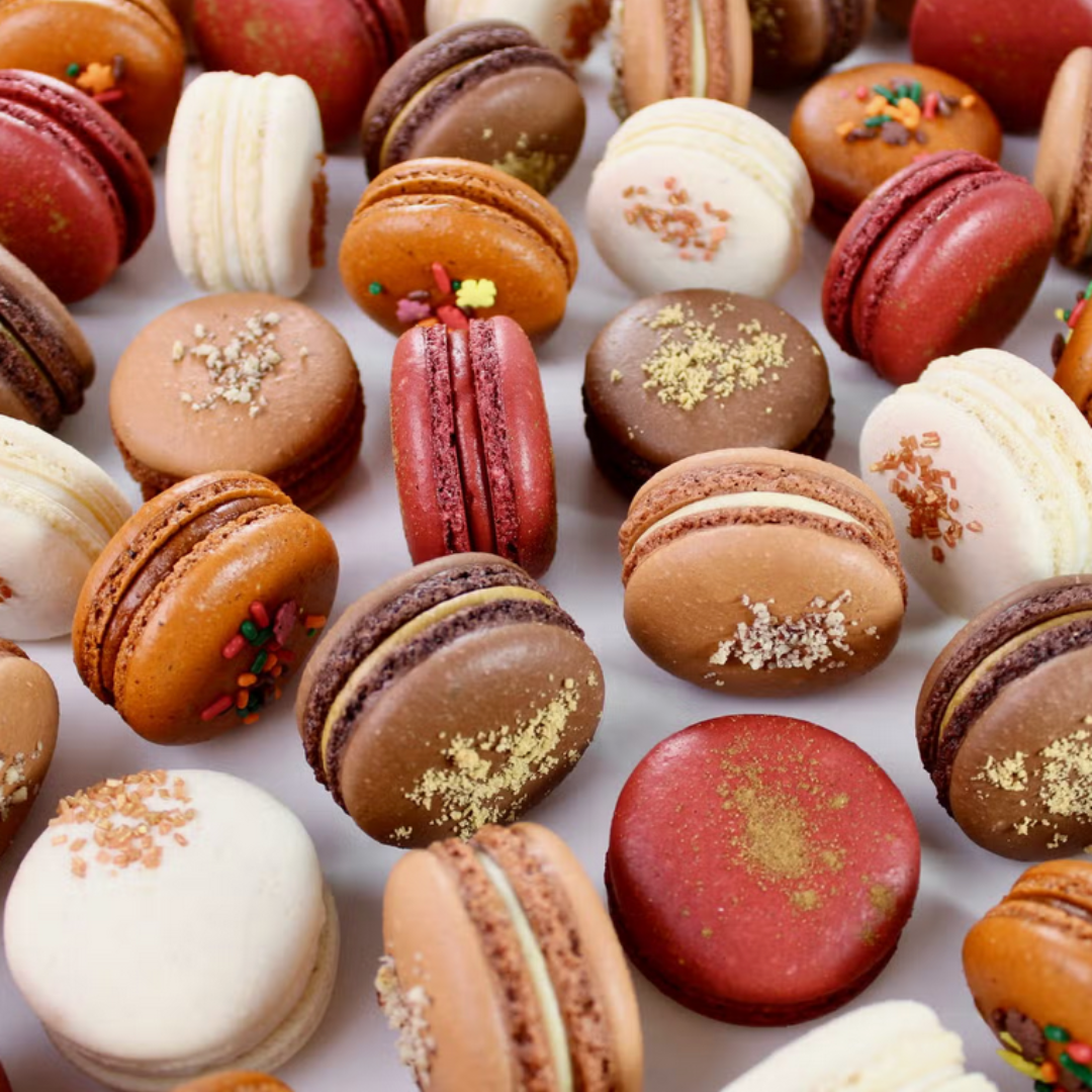 Savor Patisserie's French macaron assortment: 5 vivid, classic flavors in a visually stunning palette.