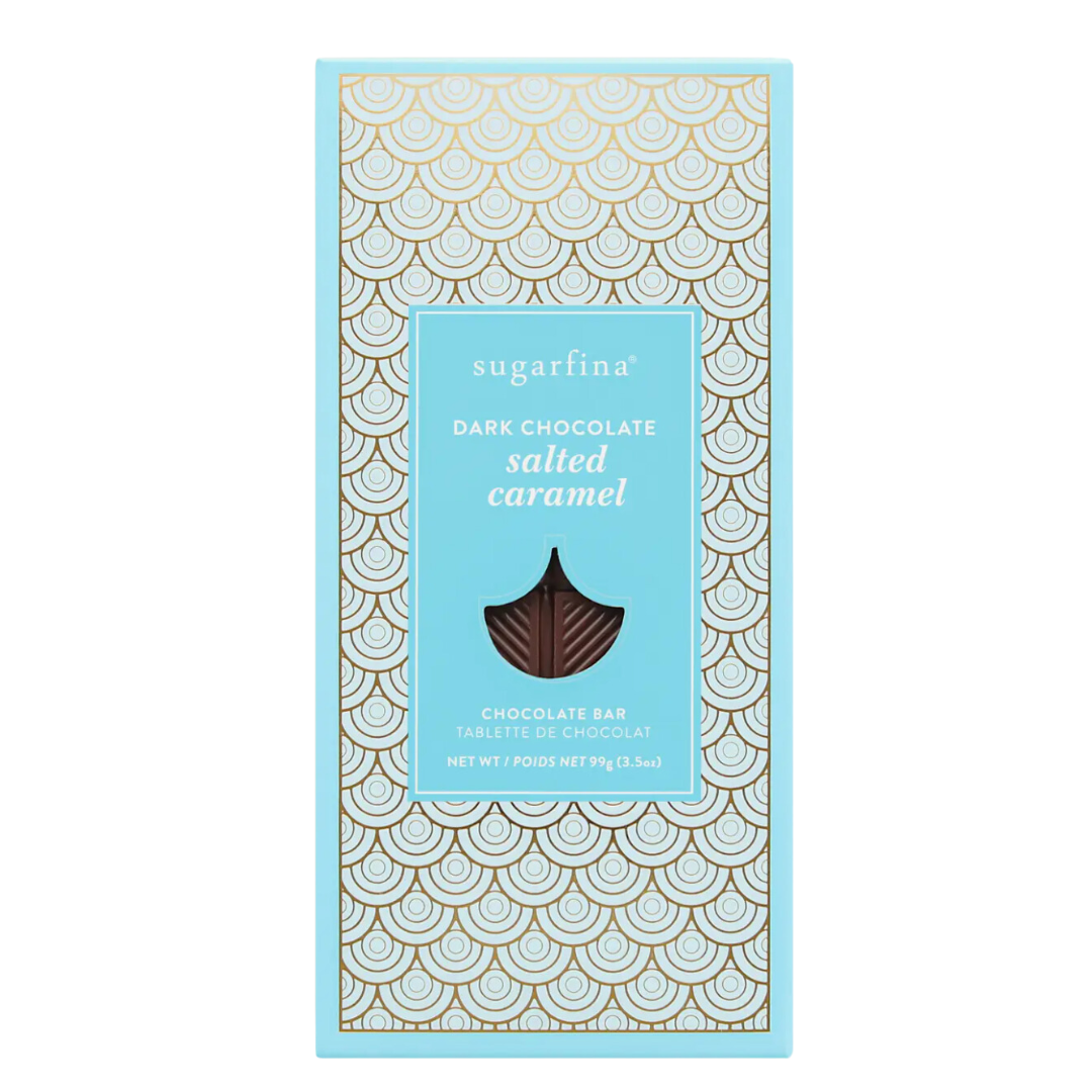 Indulge in Sugarfina's Dark Chocolate Salted Caramel Bar: a perfect blend of rich cocoa, luscious caramel, and a touch of sea salt bliss.