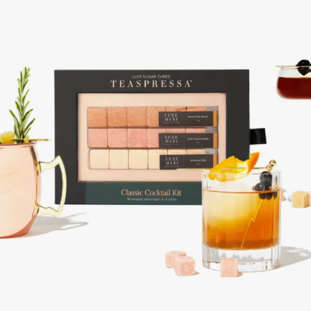 Manhattan, Moscow Mule, and Old Fashioned Luxe Sugar Cube Cocktail Kit. Discover the perfect blend of sophistication with the Instant Classic Cocktail Kit – a curated mix of premium ingredients. Elevate your mixology game! Available to add to your personalized gift box at Me To You Box.