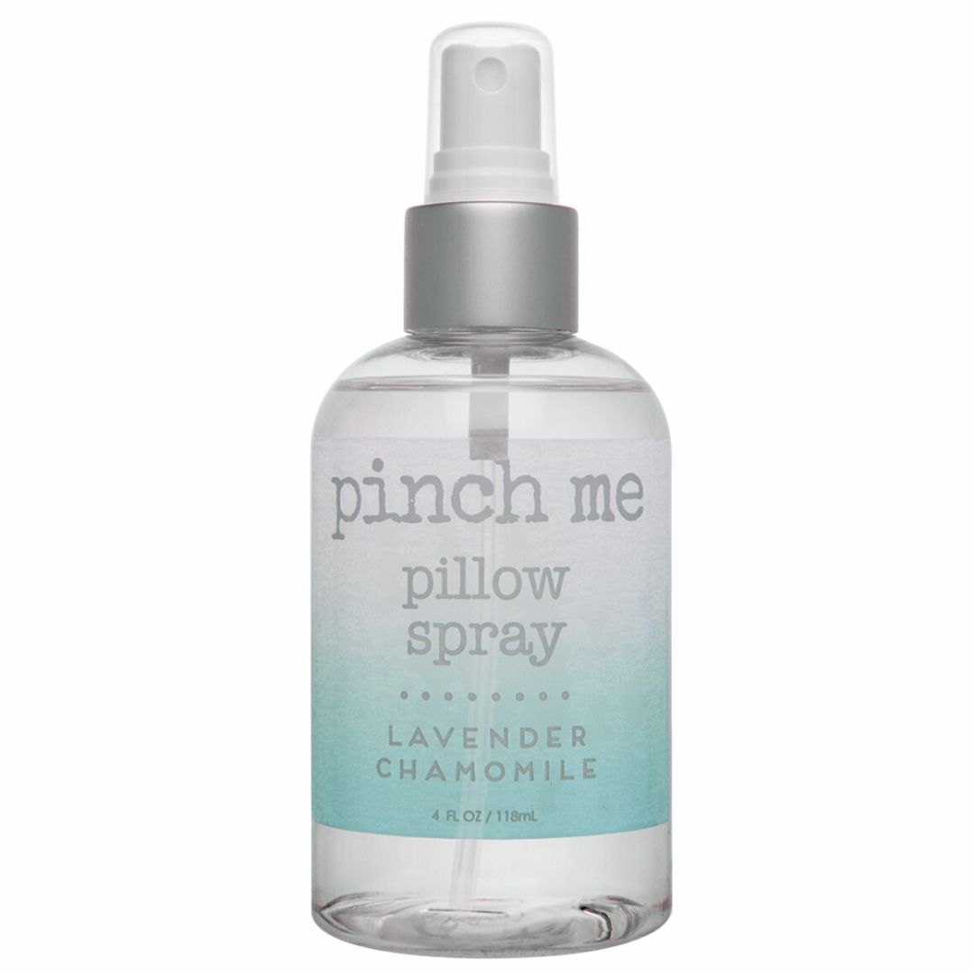 Pinch Me Lavender Chamomile Pillow Spray: A soothing blend for tranquil sleep, promoting relaxation and calming bedtime ambiance.