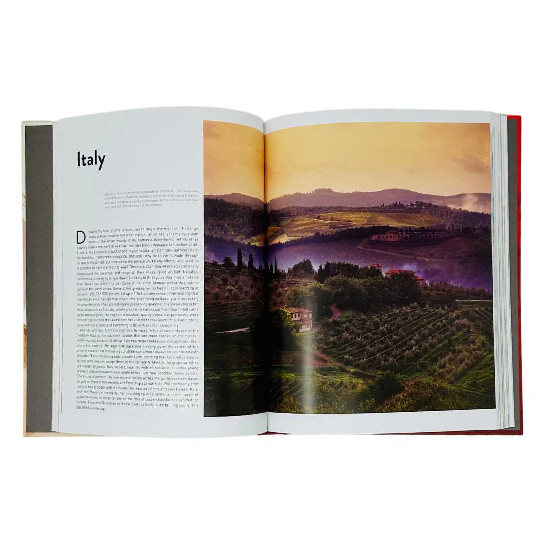 Vibrant Italian vineyard scene in Oz Clarke's World of Wine Hardcover Coffee Table Book.
