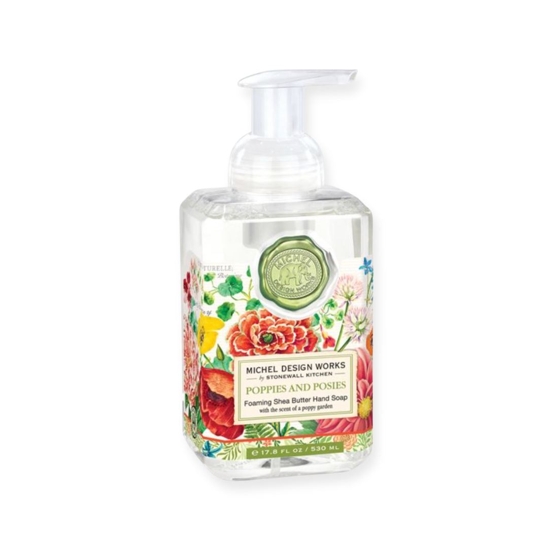 Poppies & Posies Shea Butter Foaming Hand Soap: A luxurious blend for soft, fragrant hands with the floral essence of poppies and posies.