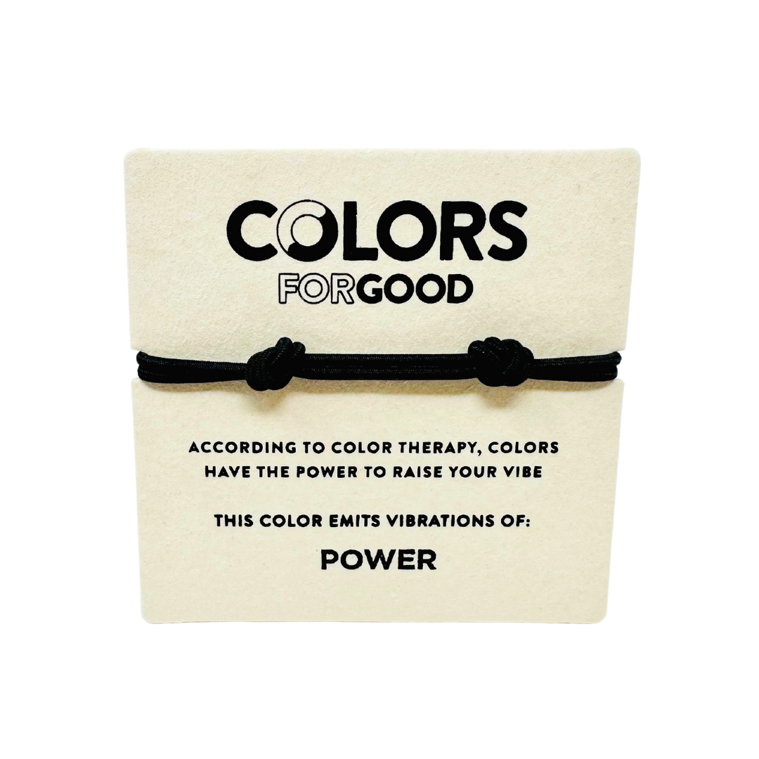 Adjustable black bracelet, symbolizing power made by Colors For Good.