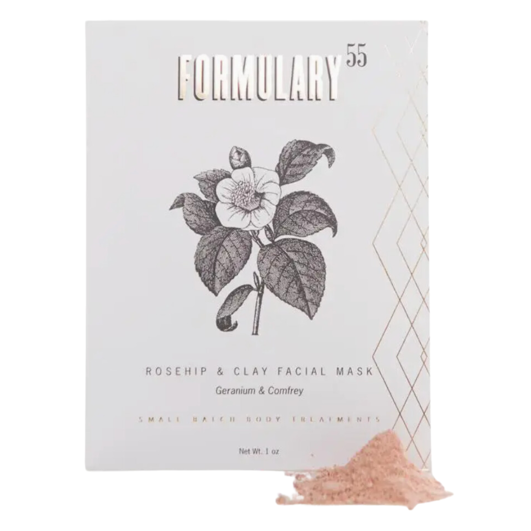 Formulary 55 rosehip and clay facial mask. Unveil radiant skin with our Face Mask Botanical Treatment - ROSEHIP & CLAY. This powerful blend nurtures your skin with the goodness of rosehip and clay, leaving you refreshed and revitalized. Elevate your skincare routine with nature's touch. Purchase it conveniently online at Me To You Box.