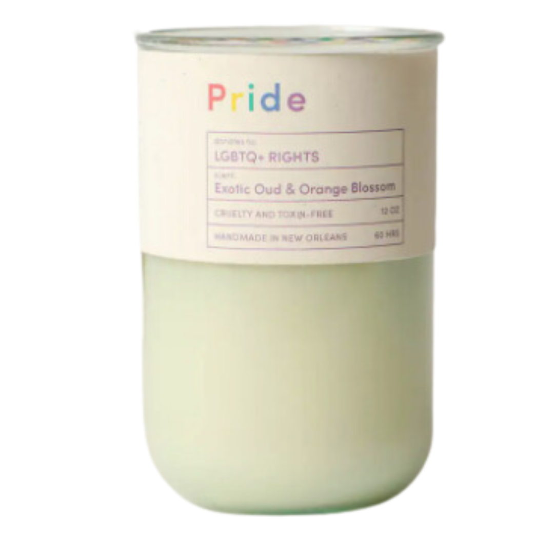 Illuminate with Pride: 12oz LGBTQ+ Woodsy Citrus Candle - A fragrant blend that embraces diversity and warmth.