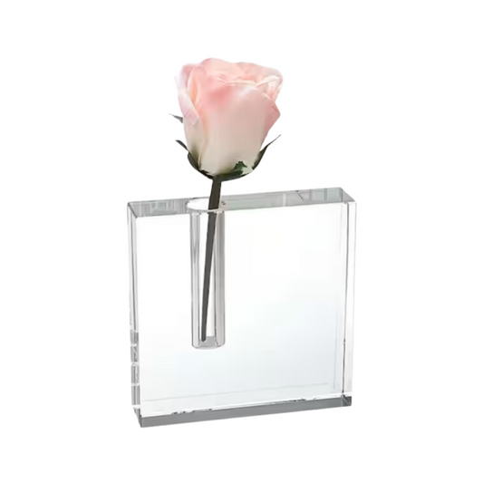 Elegant Block Handcrafted Crystal Bud Vase with intricate design, perfect for showcasing delicate blooms.