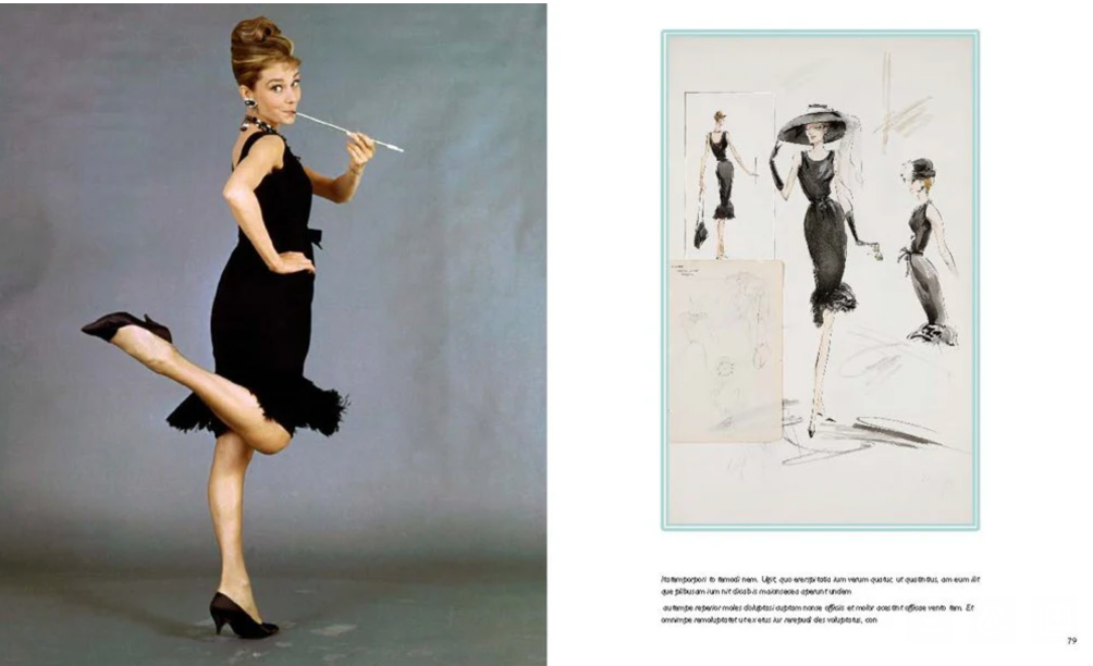 A beautifully crafted spread from Our Fair Lady book illustrating Audrey Hepburn’s Oscar-winning performances, with elegant captions detailing her achievements.