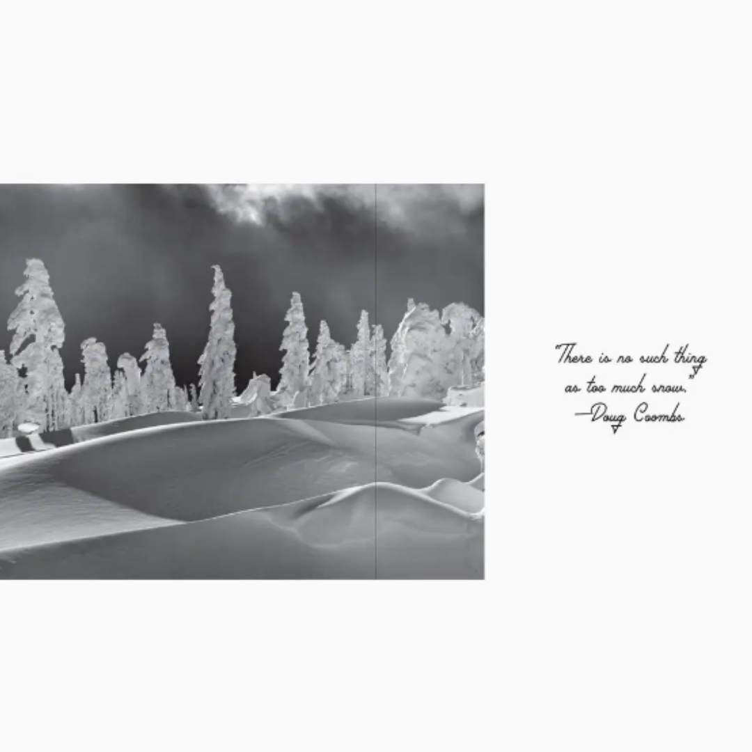 Coffee table book with a hardcover, displaying a collection of black-and-white vintage ski images, offering a timeless look at the history of skiing.