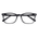 Black acetate eyeglass frames with a thick, rounded rectangular shape and clear lenses, shown from a front-facing perspective on a white background.