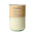 Candle with a brown label on a white background. The word Breathe is on the brown label of the 12 ounce candle. The glass vessel is mint green.