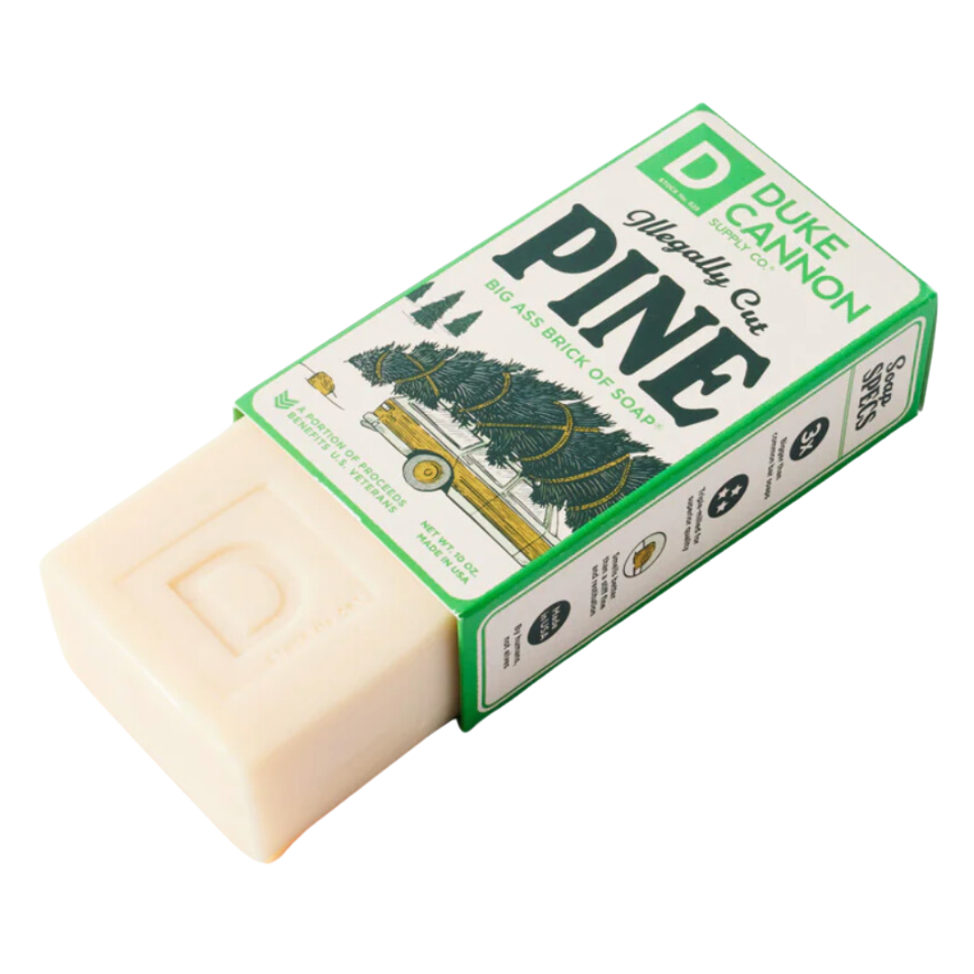 A 10 oz. soap infused with the refreshing scent of fresh pine, evoking the crisp air of spring, without the legal consequences of "illegally" cutting wood.