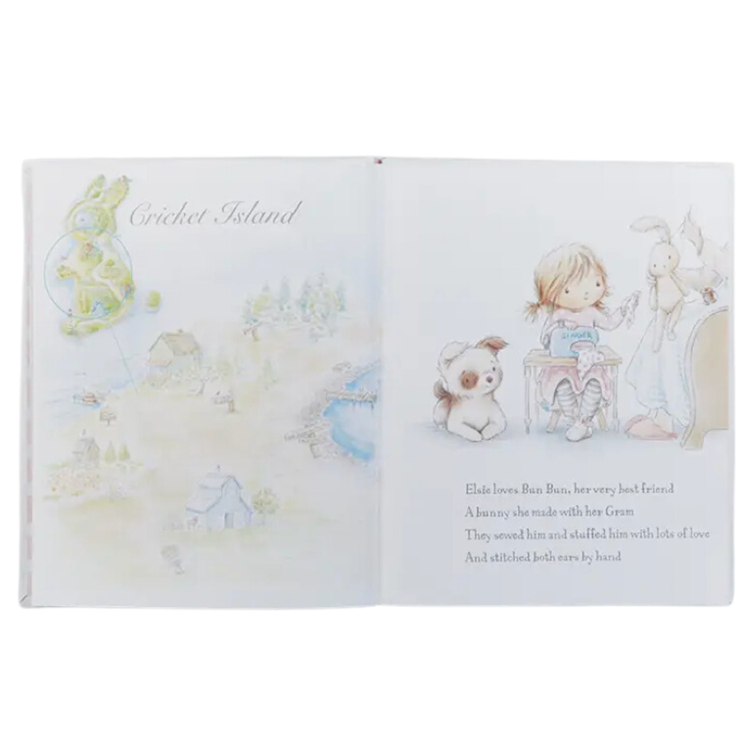 The cover of Bun Bun: A Lovey Story Book, showing Elsie on an adventure to find her missing lovey, Bun Bun, with the help of her friendly neighbors. The book’s heartwarming tale resonates with both children and adults, making it an ideal baby gift or care package item that celebrates the emotional connection children have with their favorite stuffed animals or security blankets.