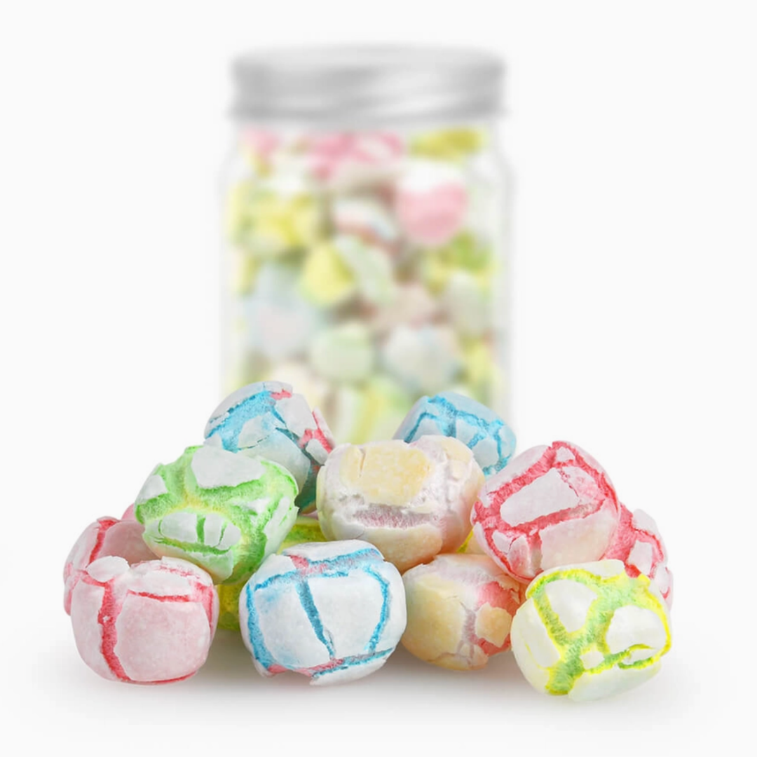 Popinsanity’s Candie-Mallows offer a unique melt-in-your-mouth experience with a crispy candy shell and a light, airy center. These freeze-dried marshmallows come in a resealable jar, making them the perfect snack for sharing, gifting, or enjoying on your own. Kosher and non-dairy, packed with 1.8oz of crunchy deliciousness.