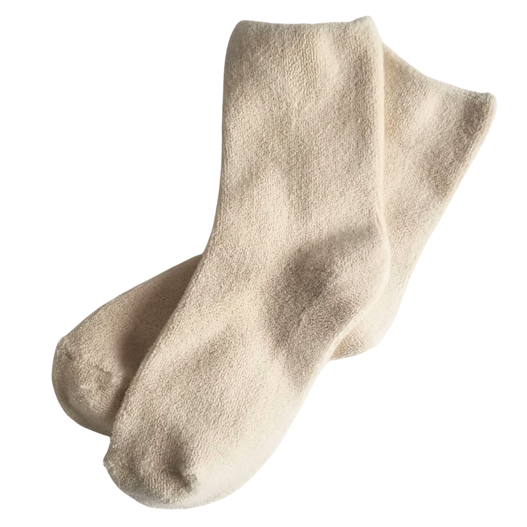 White Cozy Cloud socks made from a fluffy cotton blend, offering all-day comfort and warmth, perfect for lounging or as a thoughtful gift.