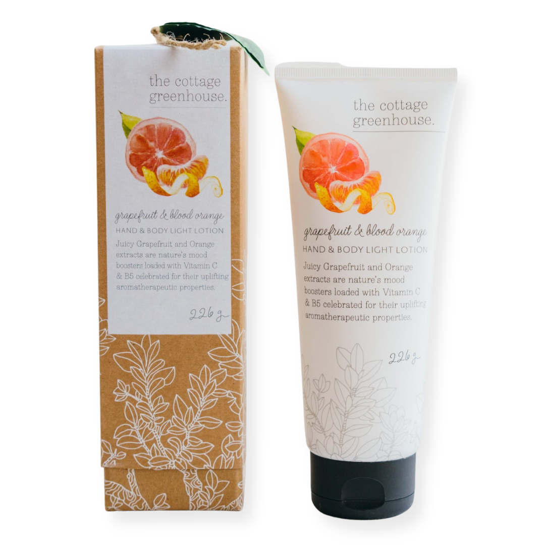 Vibrant citrus fusion: Grapefruit & Blood Orange Hand & Body Lotion (226g) by The Cottage Greenhouse, nourishing skin with zesty delight.