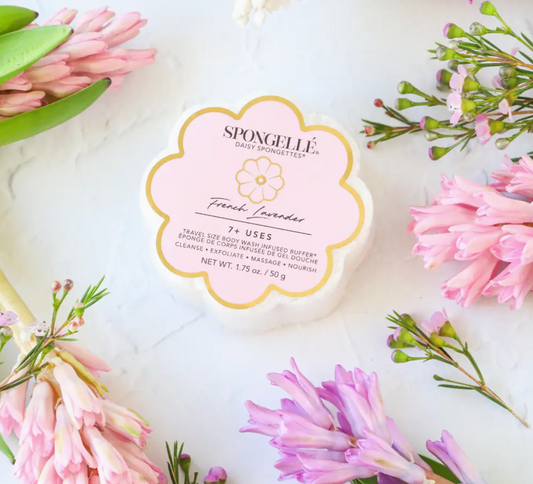 Transform your shower routine with the Spongellé French Lavender Daisy Infused Body Buffer, now sold online at Me To You Box. Immerse yourself in the calming essence of lavender for a pampering escape.