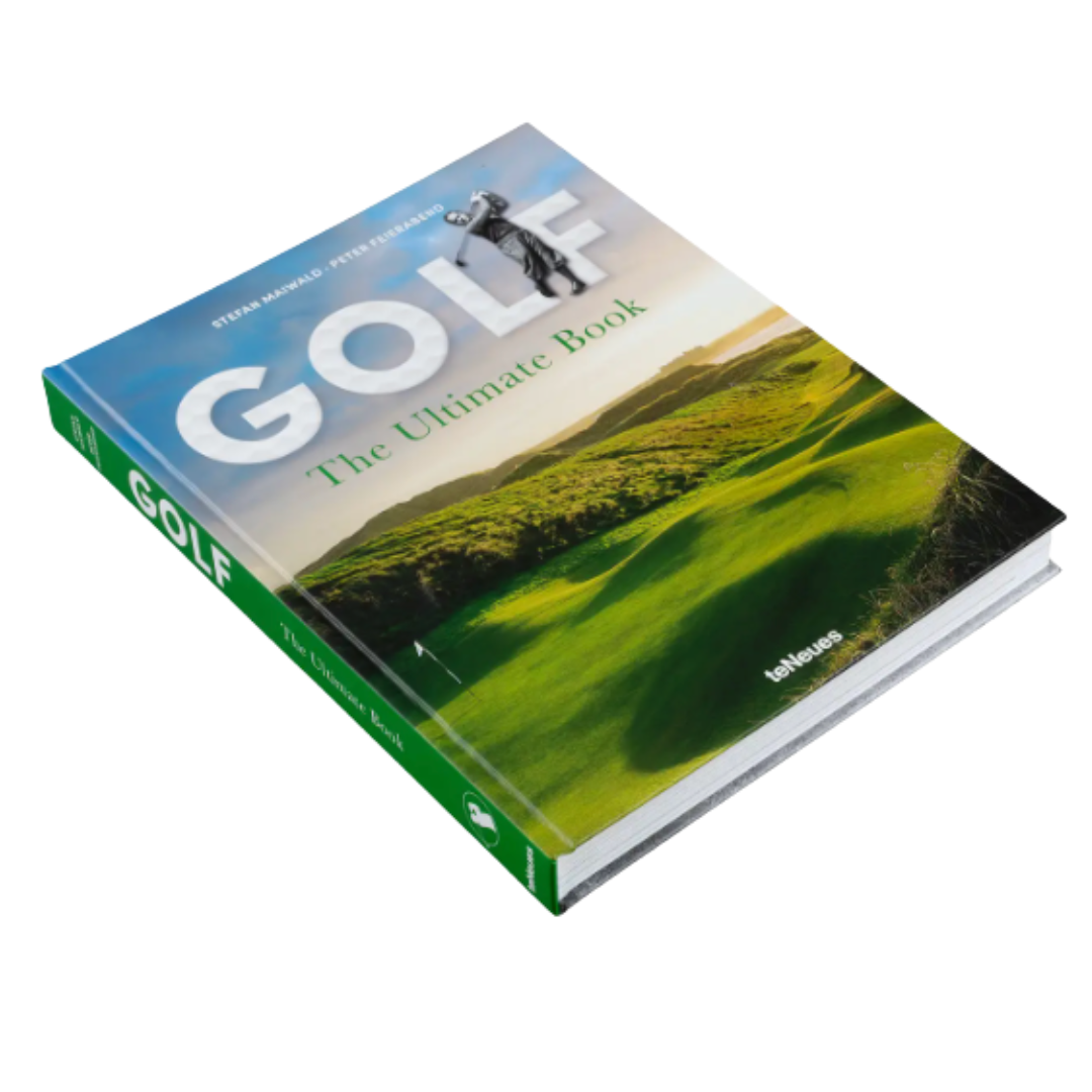 Book titled 'Golf: The Ultimate Book' with a golf course image on the cover.