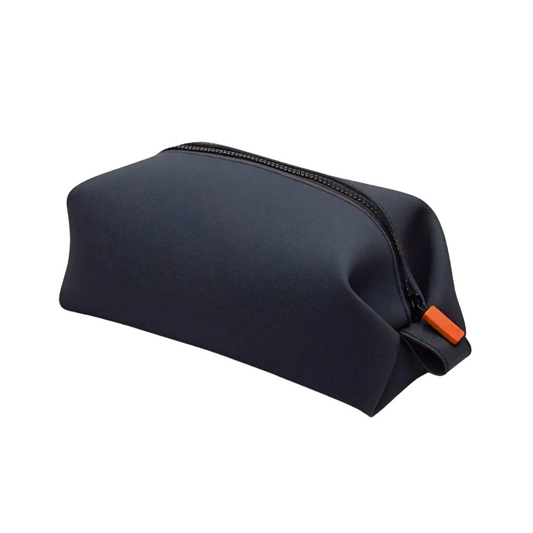 Black waterproof silicone toiletry kit for men: durable, sleek design for travel essentials.
