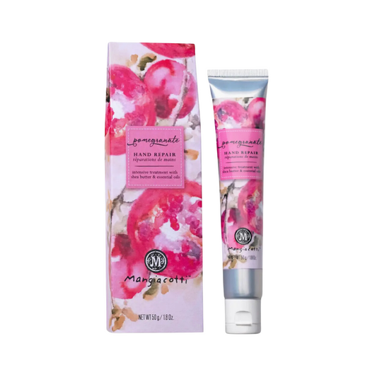 Pomegranate Hand Cream in pink floral box: Hydrating formula with fruity scent.