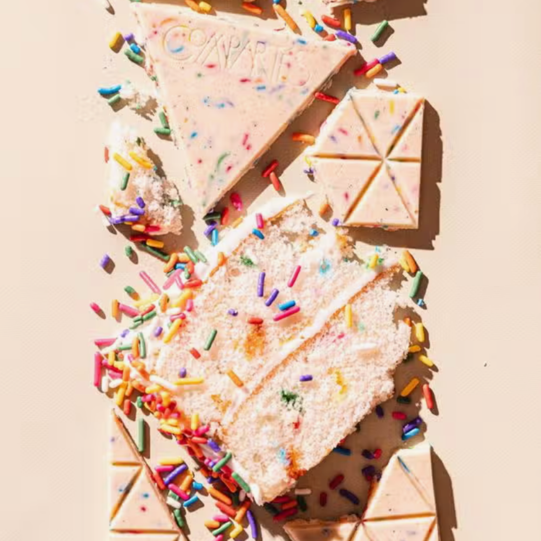 birthday cake chocolate bar. Discover pure bliss with the Cake & Sprinkles Chocolate Bar from Compartés, a delightful masterpiece now at Me To You Box. Elevate your sweet moments with this irresistible confection.