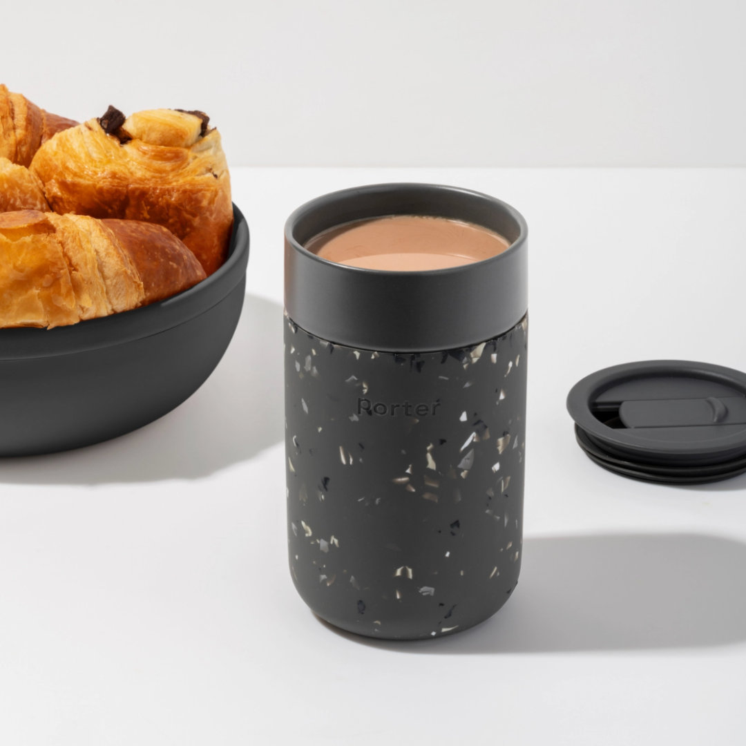 Elegant charcoal Porter Insulated Tumbler showcasing a modern design with double-wall insulation and a non-slip soft grip.
