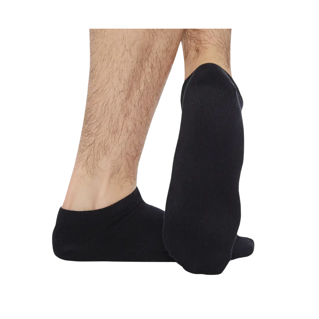 Pair of "Be Great" men's ankle socks in midnight color, designed with inspirational message. Made from 80% cotton and 20% spandex/elastane, these socks offer natural sweat absorption, breathability, and elastic arch support with a padded footbed for added comfort. Fits men's sizes 10-13.